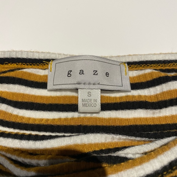 Black, yellow, and white stripped tie crop top - Picture 2 of 3